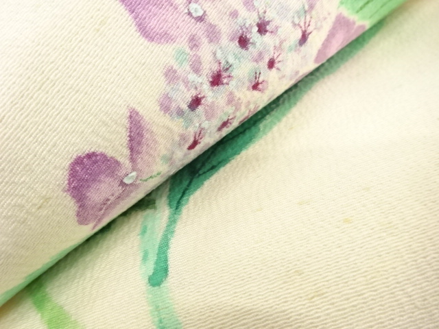 アンティーク 作家物 上代紬 手描き 紫陽花模様名古屋帯